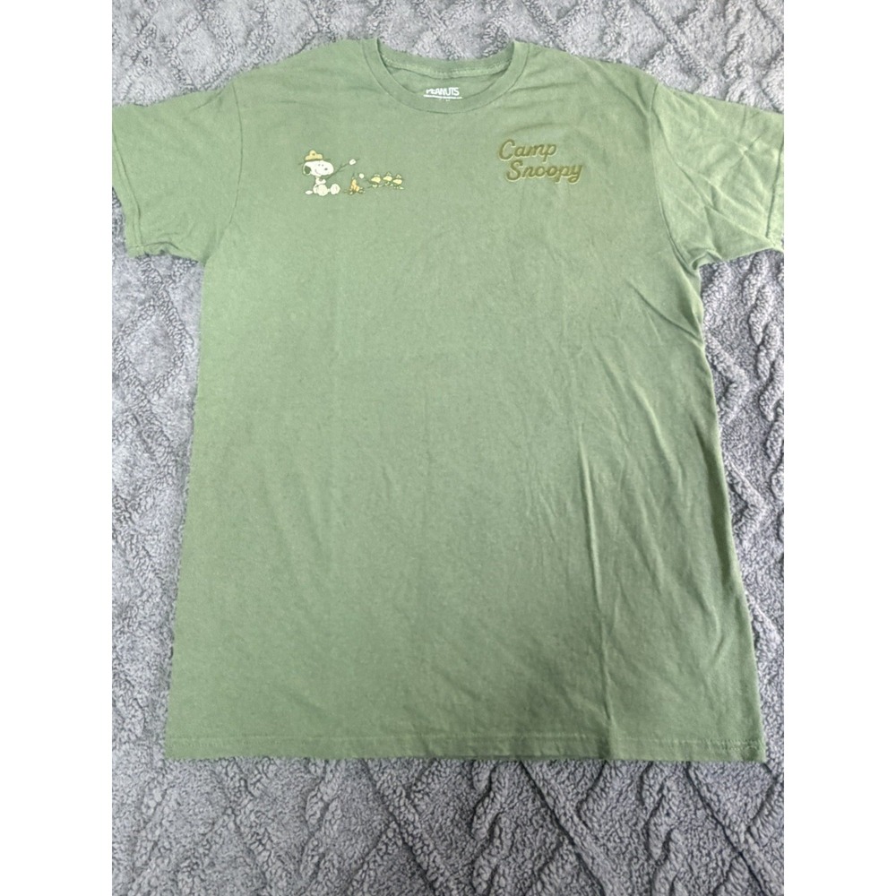 Peanuts T-Shirt Camp Snoopy Medium Cotton Army Green Beagle Scouts Fun Whimsical